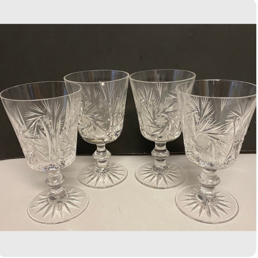 Kusak Cut Glass Works Berlin Stemmed Wine Glasses Set of Four